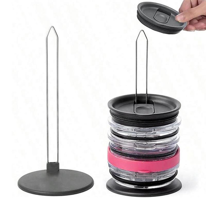 

COME 4 Pack Collapsible Tumbler Lid Organizer, Space-Saving Design, Stable Thick Rubber Base Cup Lids Organizer, Freestanding