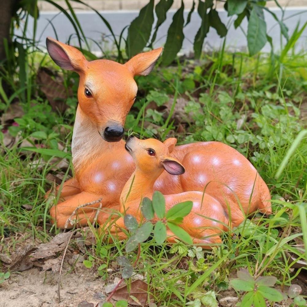 Garden Decor Sculpture Weatherproof Lawn Ornament Outdoor Deer Sculptures for Garden Decor Mother Son Sika for Lawn Backyard