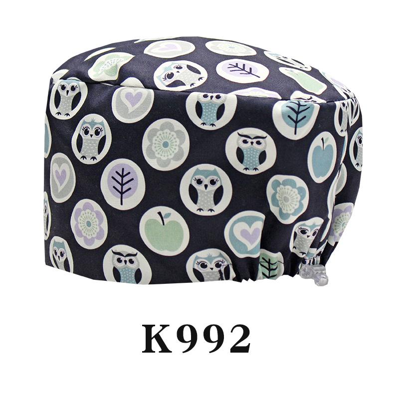 Cartoon Printed Nursing Caps Men Women Medical Hats Adjustable Long Hair Pet Dental Clinic Doctors Scrub Hat