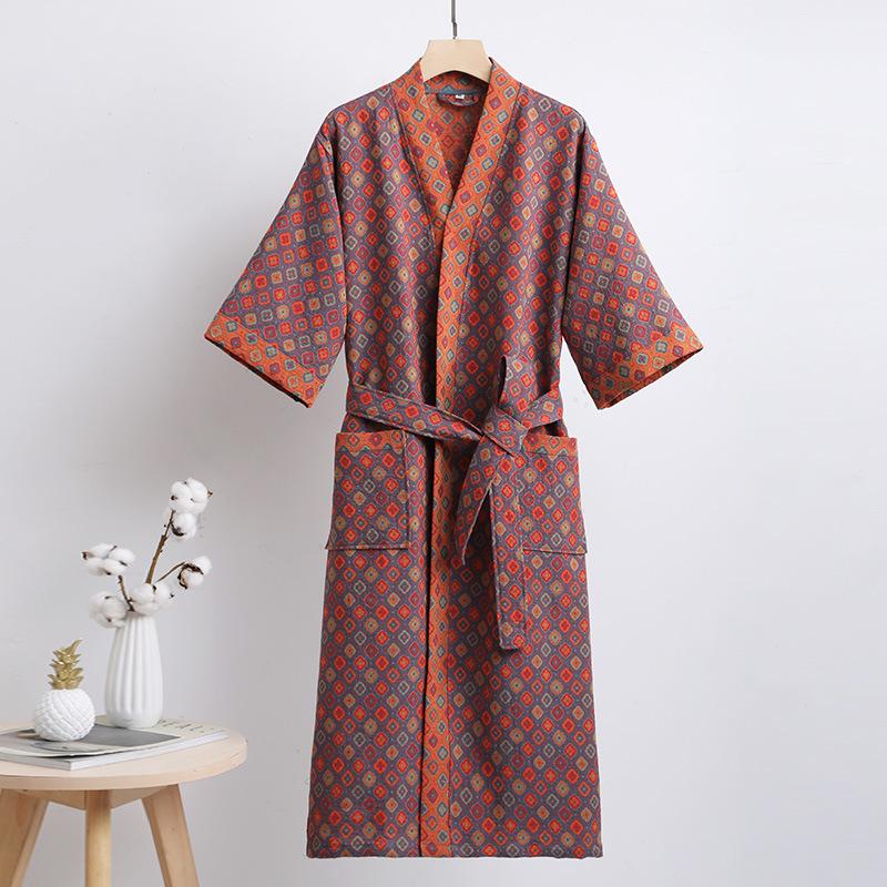 Pure Cotton Double Layer Gauze Bathrobe - Class A Spring/Summer, Thin, Water-Absorbent, Quick-Drying Yukata for Couples