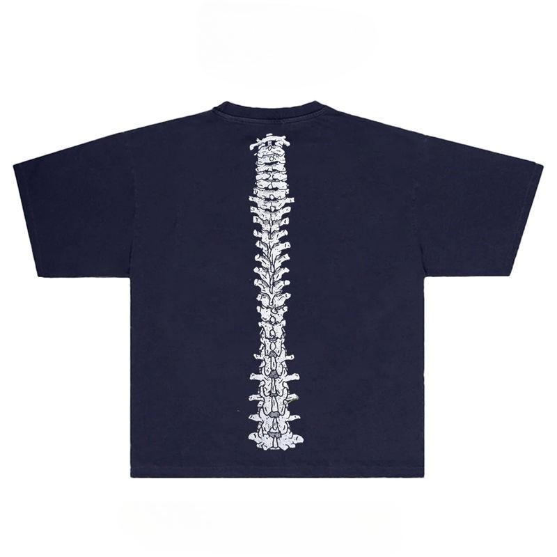 Creative Spine Printed Pure Cotton T-shirt Men and Women with The Same Round Neck Cotton Short-sleeved T-shirt Drak Style
