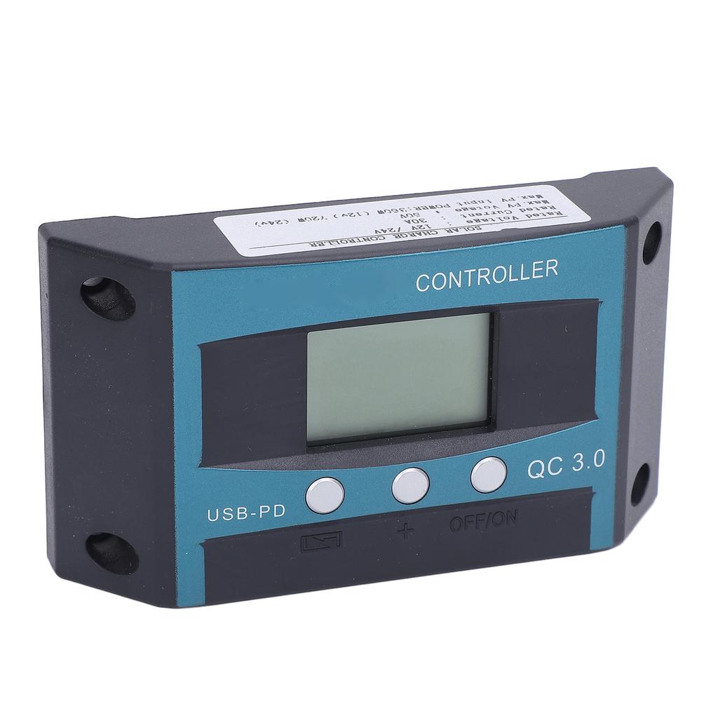 12V 24V 30A PWM Solar Charge Controller MPPT Solar Panel Battery Regulator with LCD Display 2 USB Ports for RVs Cars