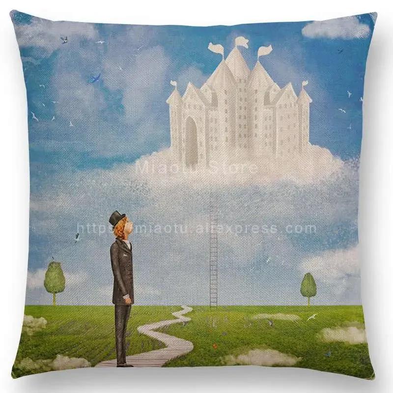 Latest Mysterious Imagine Animals Cushion Cover Forest Raven Fantasy Clouds Sky Moon Stars Earth Dream Girl Prints  Pillow Case