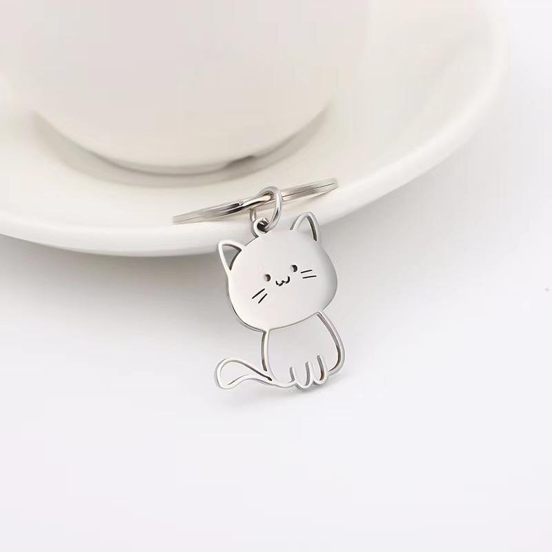 Creative Stainless Steel Cartoon Kitten Keychain Simple And Fashionable Cute Cat Couple Bag Pendant