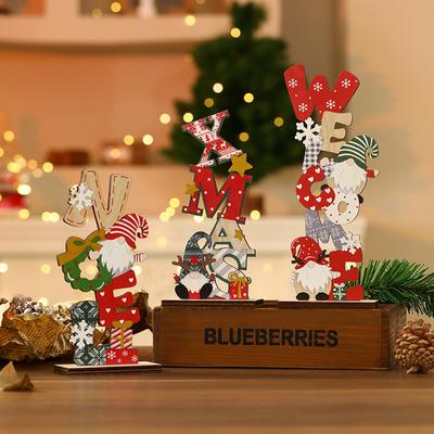 1pcs Wooden Christmas Table Decorations Wooden Santa Ornaments Santa Christmas Decorations Snowflake Ornament Happy New Year