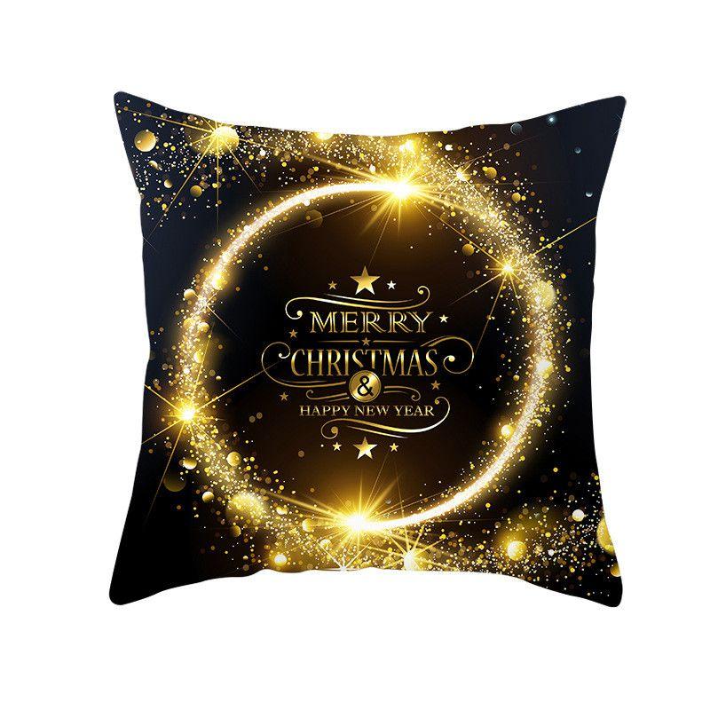 18" Merry Christmas Cushion Cover Home Decor Xmas Throw Pillow Case Gold Black