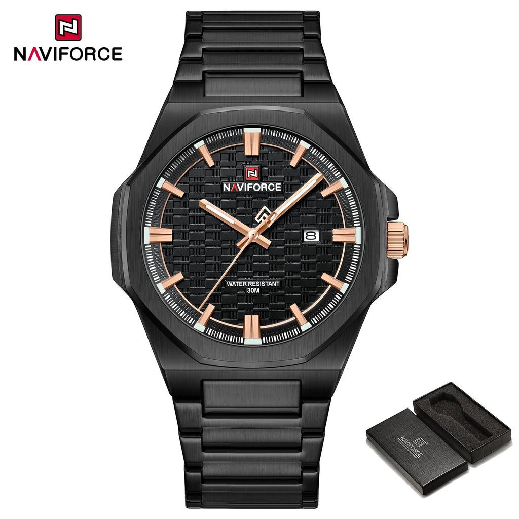NAVIFORCE Simple Watch for Men Stainless Steel Strap Calendar Movement Luminous Pointer Waterproof 3ATM Casual Fashion Men's Watch NF9245