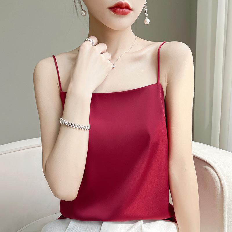 

Женская белая атласная майка большого размера 2025: Элегантная деталь на спине из искусственного шелка 2XL