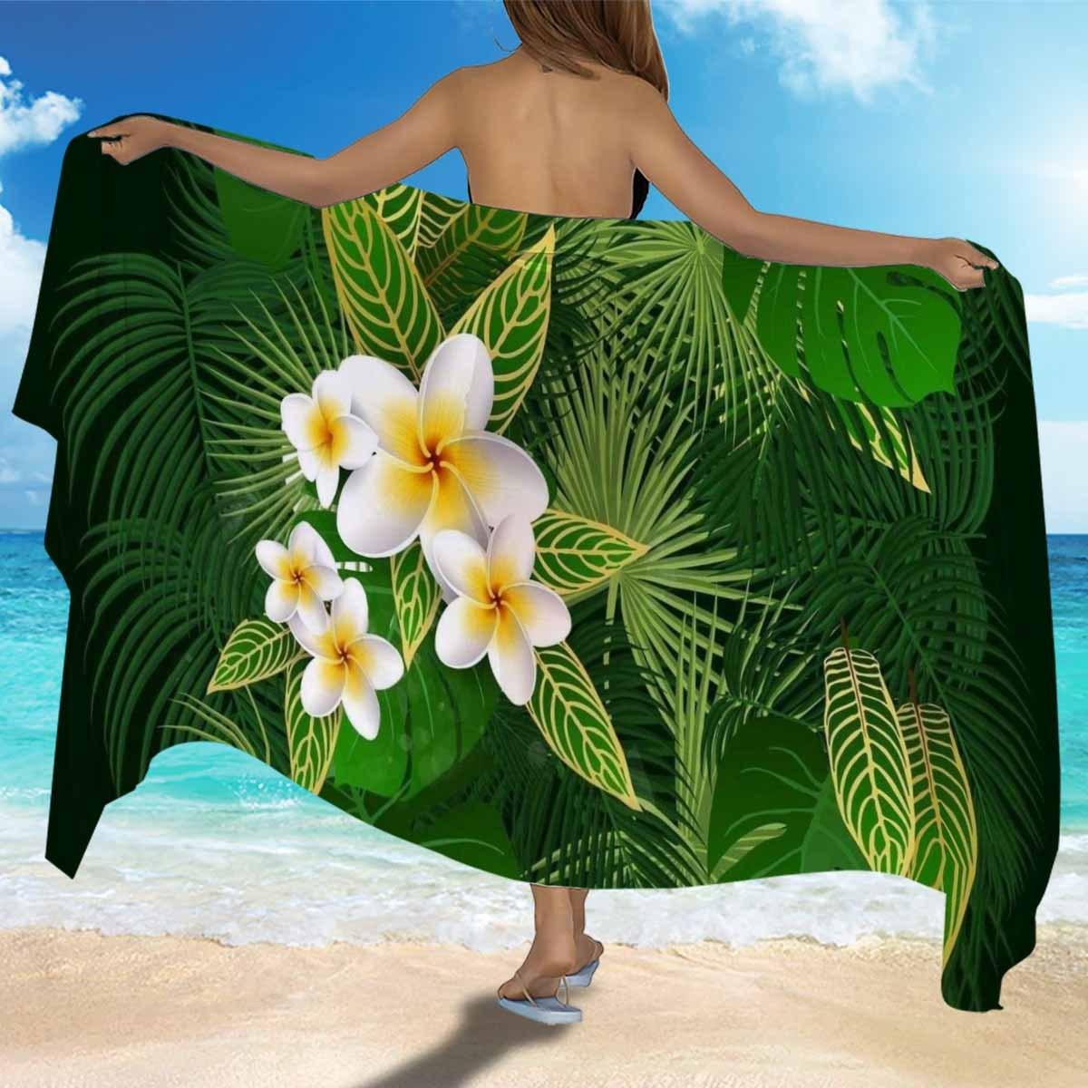 

Tropical Palm Leaf Plumeria Beach Sarong Pareo, Highly Absorbent Quick Dry for Travel W30*H60(CM)