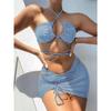 New Sexy Lace-up Three-piece Bikini Solid Color Multi-color Swimsuit Women's Fashion Sports
