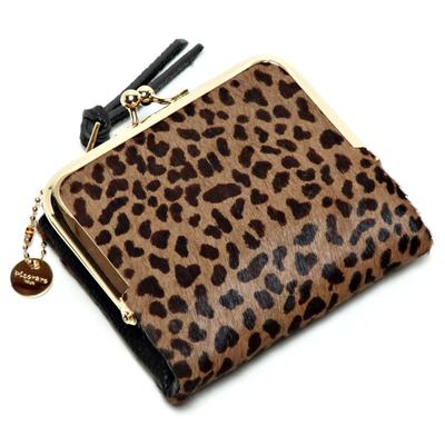 Pisoraro PR241 LEOPARD BROWN Leather Leopard Print Mini Wallet with Brown Women's Clasp,
