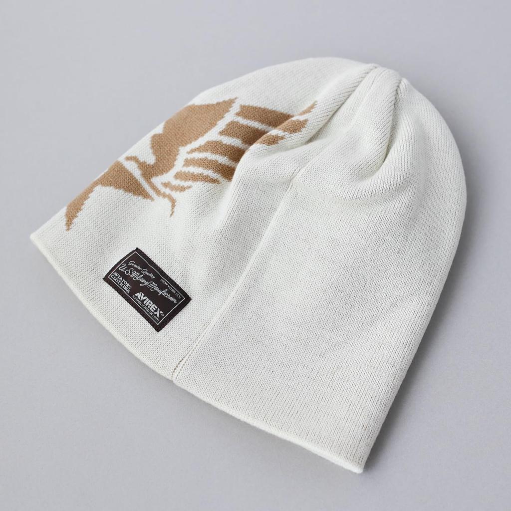 AVIREX LOGO Single Knit Watch Single USAF Beanie, Cap, Men's, Short, Autumn/Winter, Golf, Black, Cap, Knit, Watch, Off-White