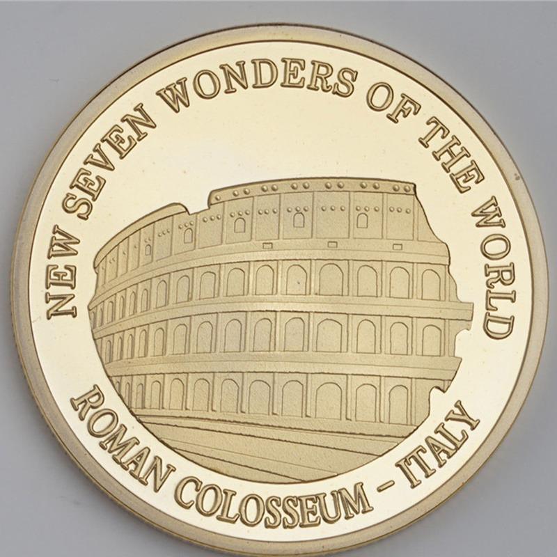 7PCS Seven Wonders Challenge Gold Badge, World Architecture Memorial Gold Coin Decoration Collection