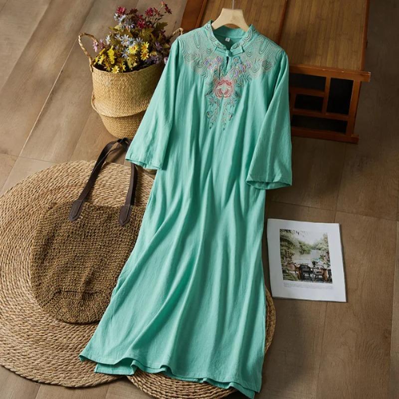

Embroidery Ethnic Style Fashion Clothes Vintage Linen Streetwear Harajuku Chinese Style Summer Dress Women Clothing S