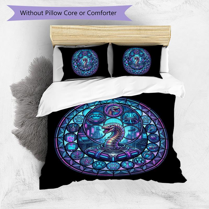 Cyberpunk Snake Emblem Pattern Bedding,Quilt Set Quilt Cover Pillowcase Home Birthday Gift (1 * Duvet Cover + 2 * Pillowcase, Without Core)