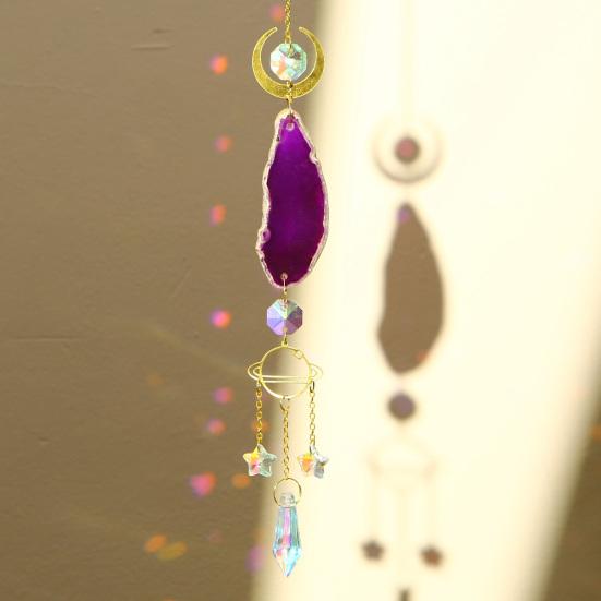Faux Agate Plate Sun Catcher Ornament Indoor Outdoor Garden Home Office Wall Window Hanging Natural Stone Plate Fake Crystal Pendant
