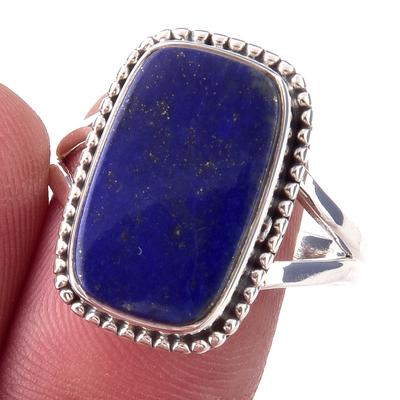 Natürlicher Lapislazuli-Edelstein, handgefertigt, 925er Sterlingsilber, Ring S.10 c4B51