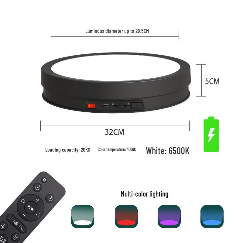 Rechargeable Remote-Control Rotating Display Stand with Colorful Lights for Live Streaming