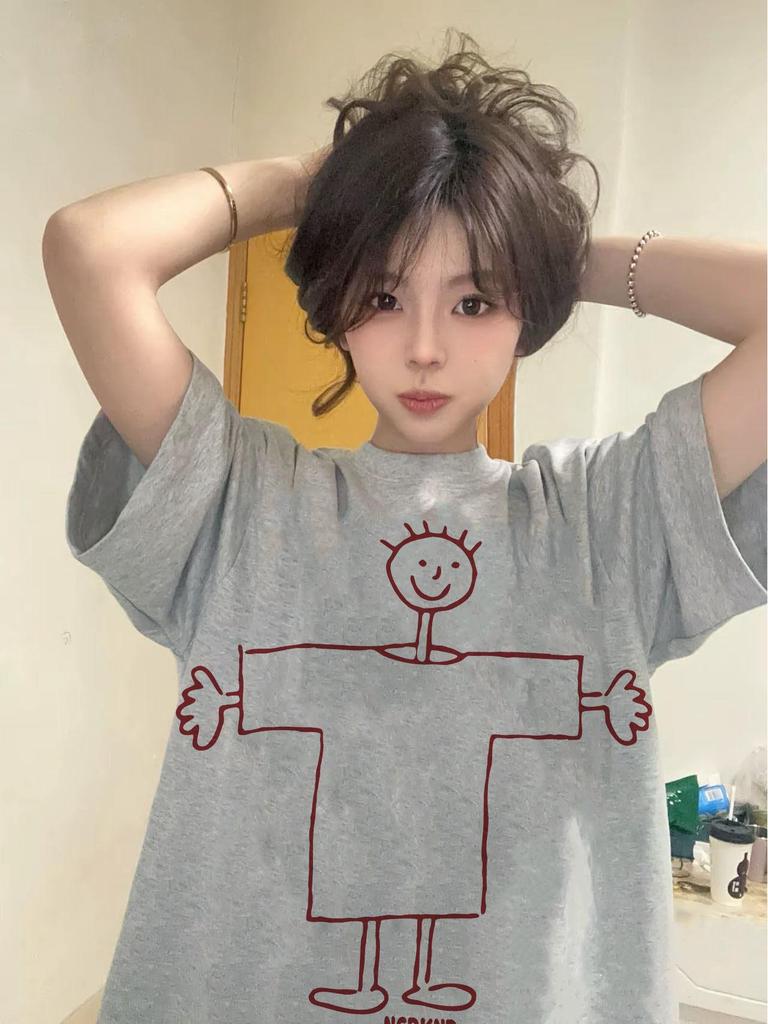 Unisex Retro Cotton Loose Fit Short Sleeve T-Shirt in Plus Sizes