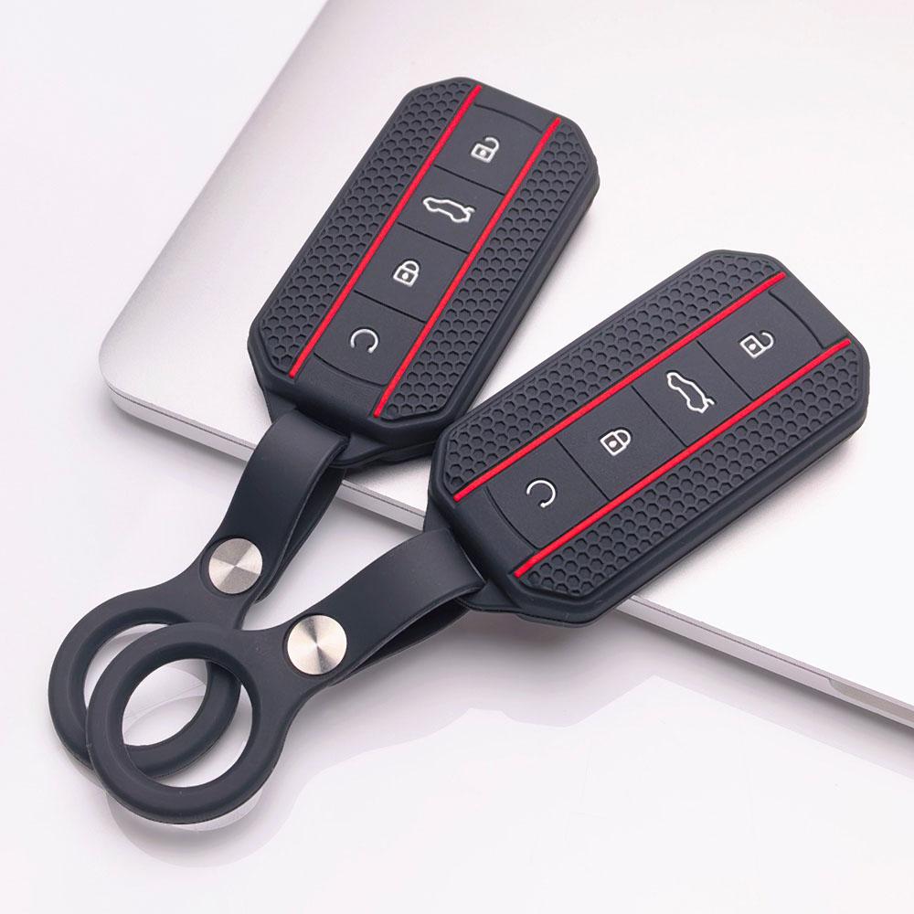 4 Button Silicone Key Fob Cover with Matching Keychain for Chery Jaecoo 7 8 J7 J8 Lock Unlock Trunk Remote Start Buttons, Full Wrap Key Guard for