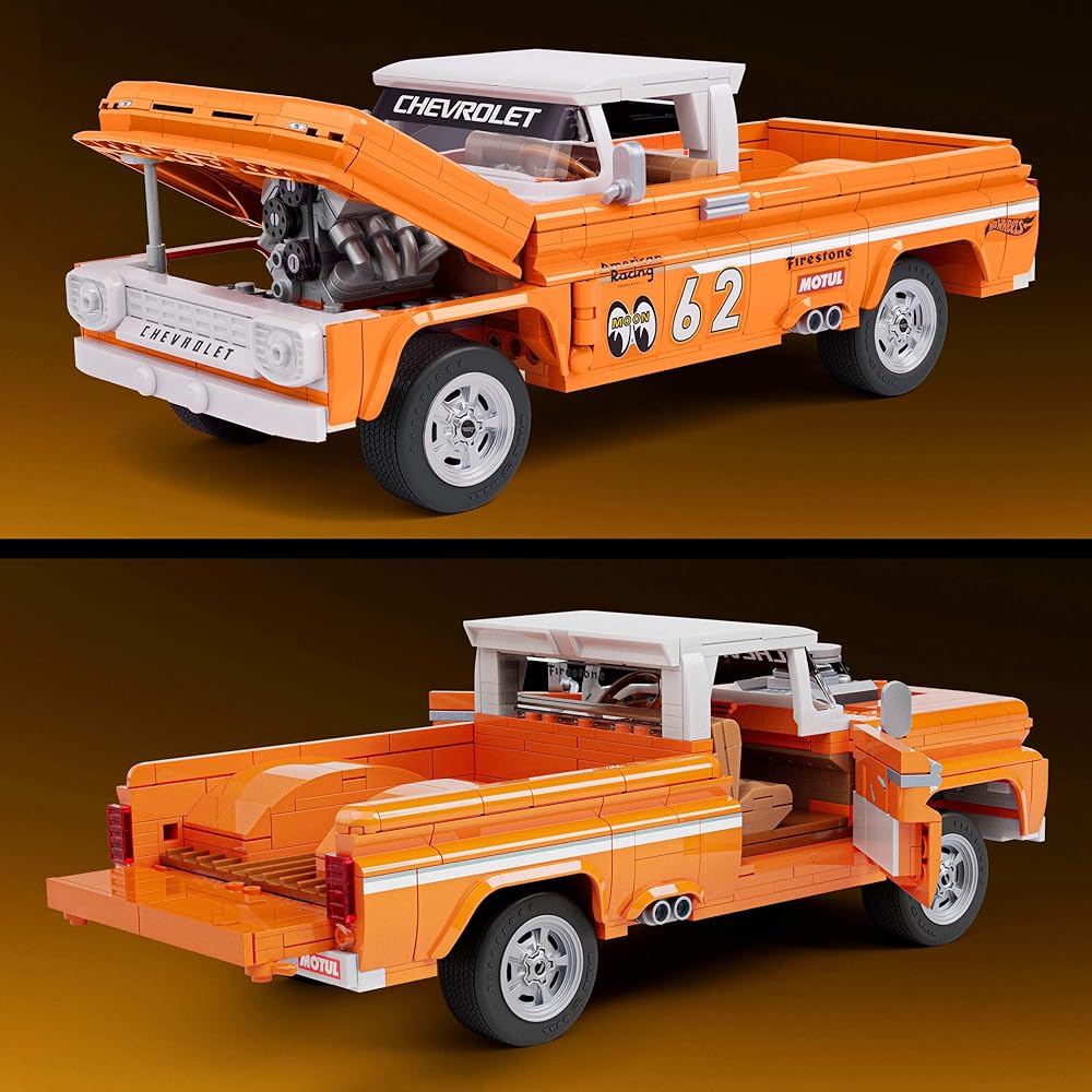 Mattel Hot Wheels Elite Series Custom '62 Chevrolet Pickup Building Set 858 Pieces Realistic Details for Adults and Kids 10+