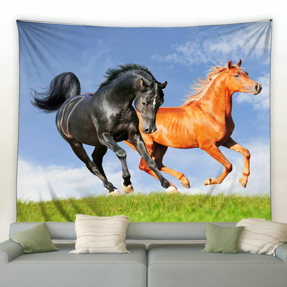 Pentium Horse Printing Tapestry Wall Hanging Polyester Fabric Home Living Room Decor Wild Animals Pattern Big Couch Blanket