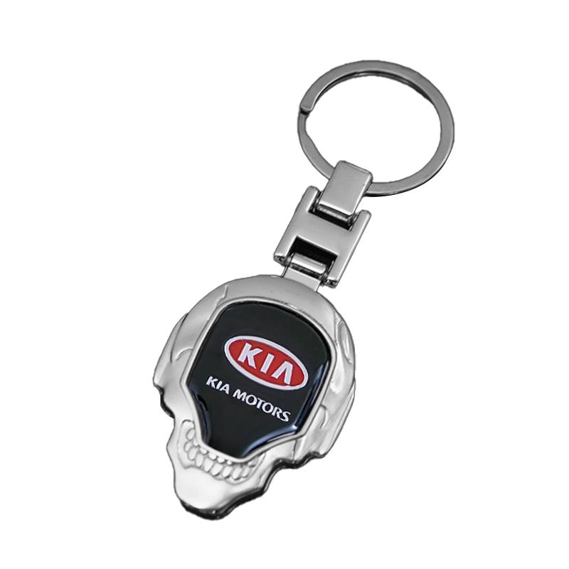 2026 Het Bilklistermärke 3D Metall Skalle Form Bilnyckelring Nyckelring Dekoration Styling För Nya Kia Rio K5 K2 Sportage Ceed Sorento P