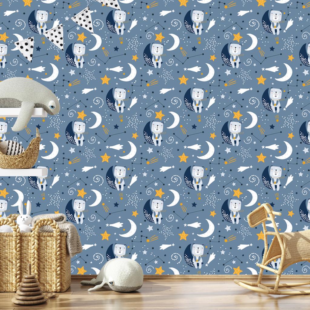 Stars, moons and sleeping teddy bears wallpaper for living room and bedroom 50x1000