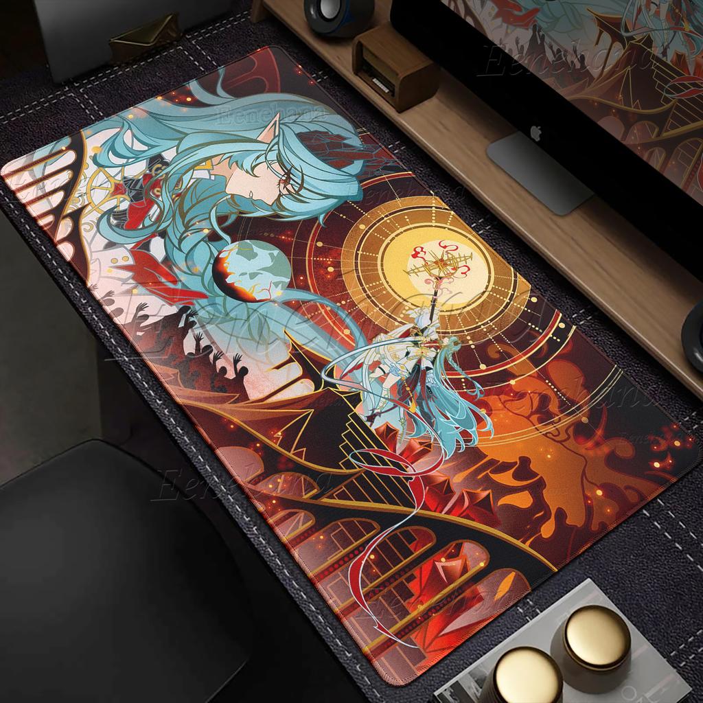 Genshin Impact Mauspad Anime Ästhetik Gaming Verriegelungskante Großes Computerspiel Großes Gummi-Mauspad Laptop-Matte Schreibtischzubehör