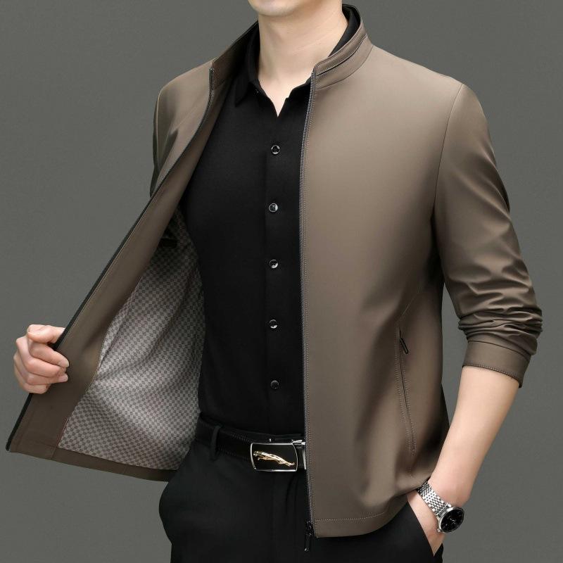 Men's Mulberry Silk Jacket Spring and Autumn New Business Casual Lapel Jacket Middle-aged Dad's Top Jacket
