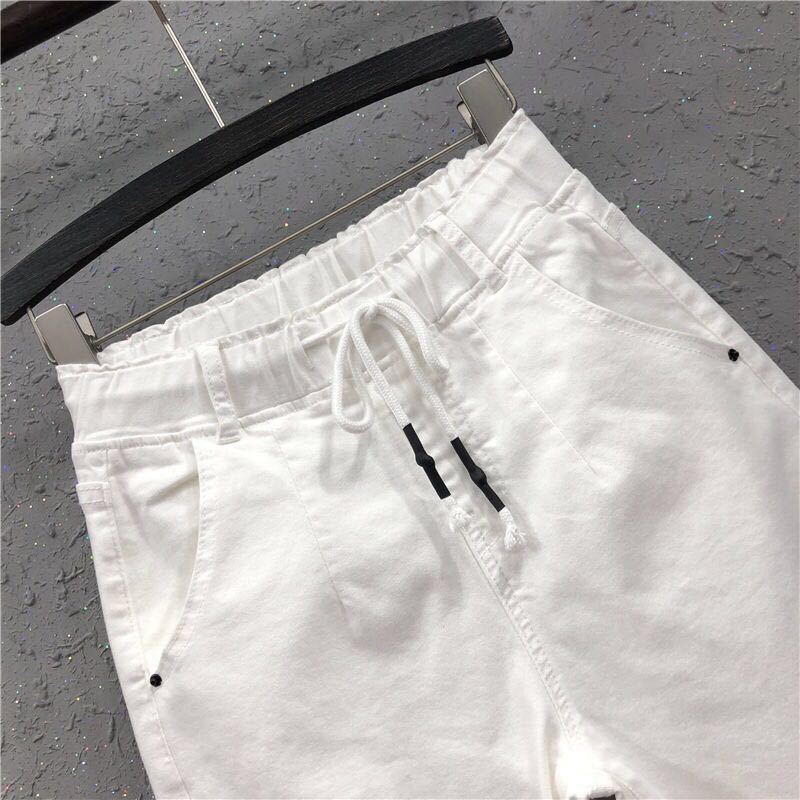 Spring Summer Women ankle pants high-waisted jeans Denim Harlan Pants Ankle-length Trousers with Drawstring Casual Pants