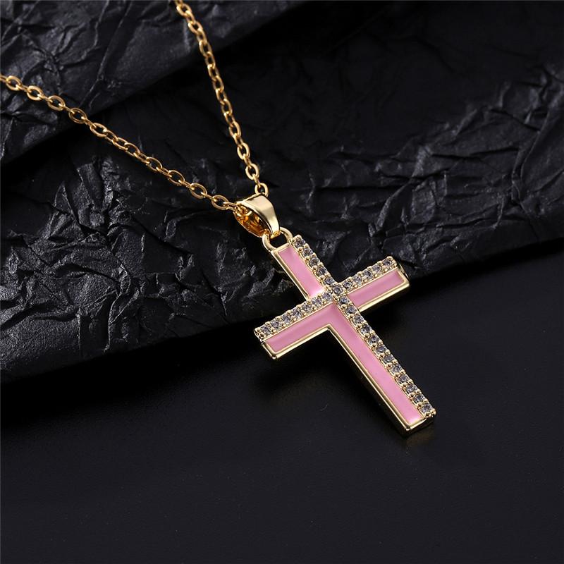 Light Luxury Cross Enamel Zircon Pendant Necklace Stainless Steel Fashion Geometric Choker Jewelry Party Gifts For Women Girls