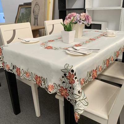 European Pastoral Embroidery Tablecloth Polyester Embroidery Fabric Orange Flower Dining Table Mat Coffee Table Tablecloth