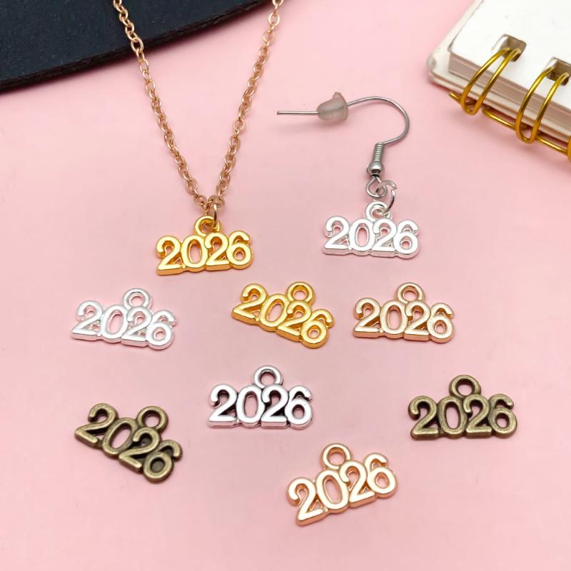 50Pcs Vintage Alloy 9*14Mm Number Charms 2026 2027 Year Pendants Diy Earring Bracelet Necklace Jewelry Making Crafts Accessories