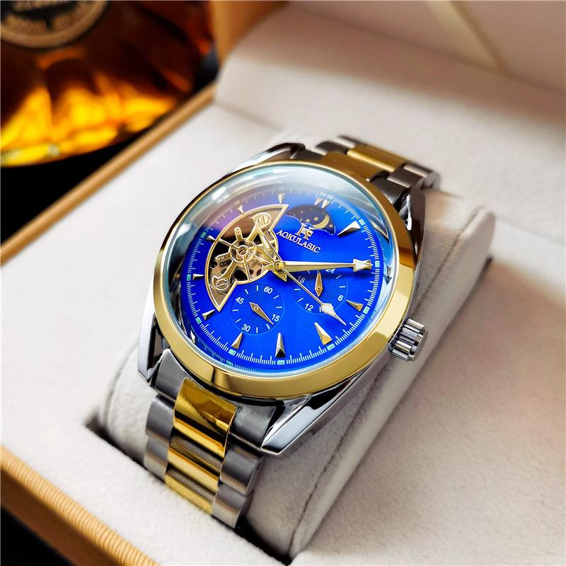 Novo Relógio Masculino Luminoso à Prova d'Água Sol, Lua e Estrelas Multifuncional Totalmente Automático Mecânico para Estudantes Homens