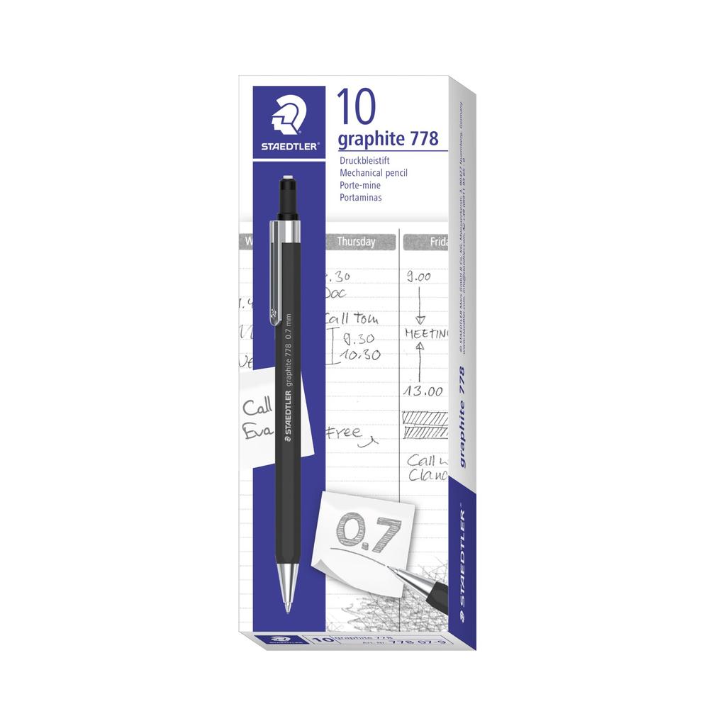 Staedtler Graphite 778 Mechanical Hexagonal Cushioned End Rotating Eraser Pencil, Barrel, Mill, (0.7mm)