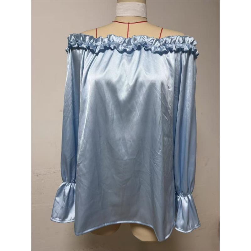 Spring and Autumn Leisure Lotus Leaf Edge Off Shoulder Long Sleeve Elegant Style Women’s Blouses & Shirts