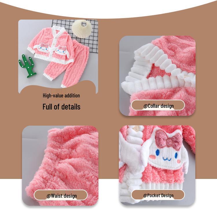 2025 Neuer Stil Kinder Verdickter Samt Pyjama: Warmes Korallenfleece zweiteiliges Set für Jungen & Mädchen