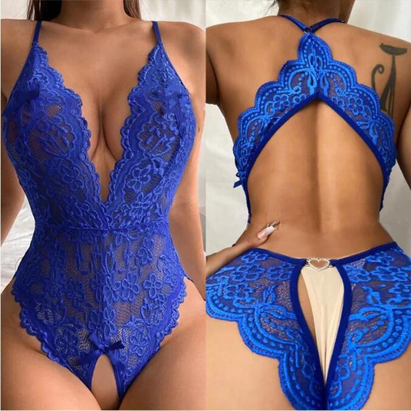 Crotchless Sexy Transparent Bodysuits Ultra Sexy Bra Sets Costumes Lace Underwear Breathable Lingerie Women Intimates Erotic Set