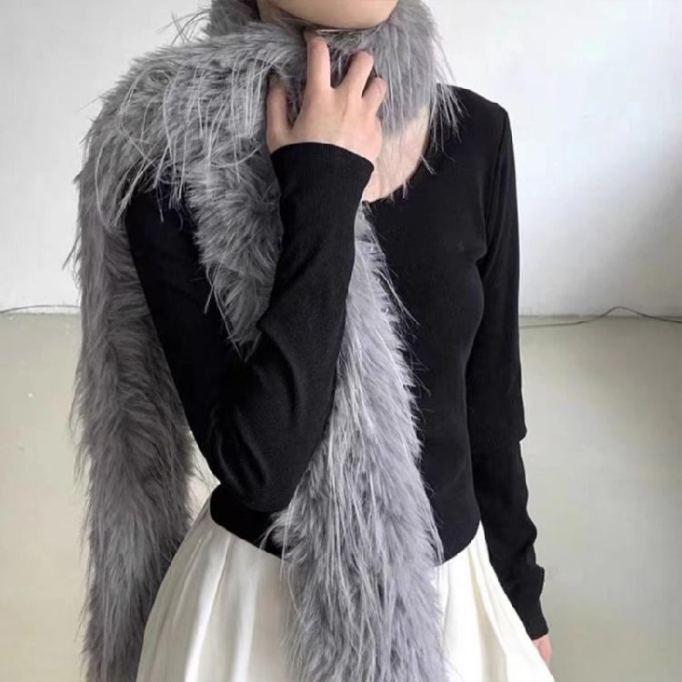 Long Plush Scarf Furry Neck Wrap Adult Girl Decorative Scarf Formal Dress Collar