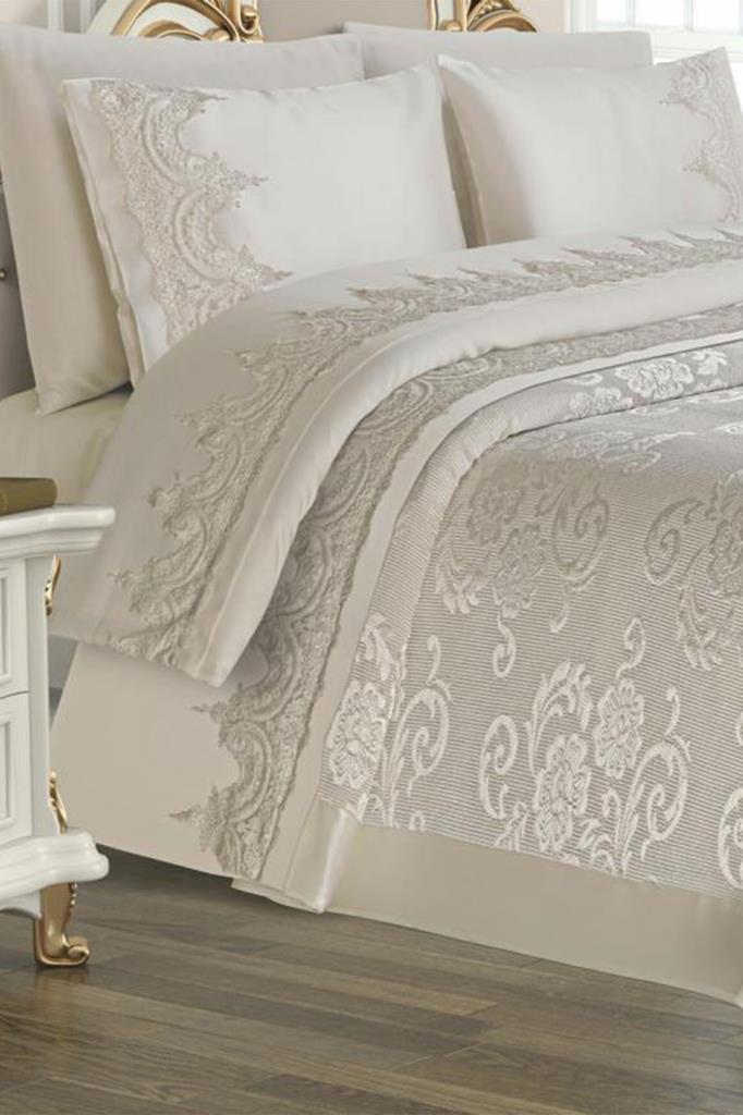 Dowry World Fioletowy zestaw narzut/narzuty 6 sztuk - kremowy