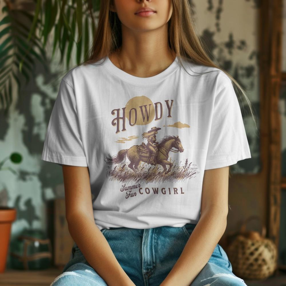 Cowgirl Riding Horse In The Sunset Tee, Howdy T-Shirt, Western Rodeo Shirt