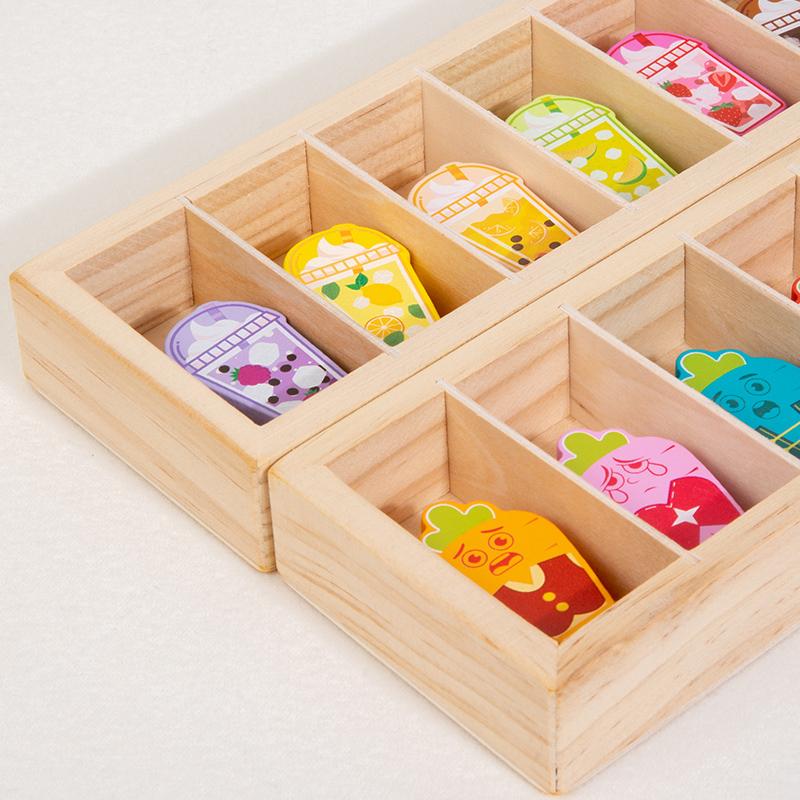 Beliebte lustige Kindergetränke mit passenden Farben Kleinkind-Ratespiele Gedächtnistraining Rate-Herausforderung Puzzlespiel-Set für Kinder
