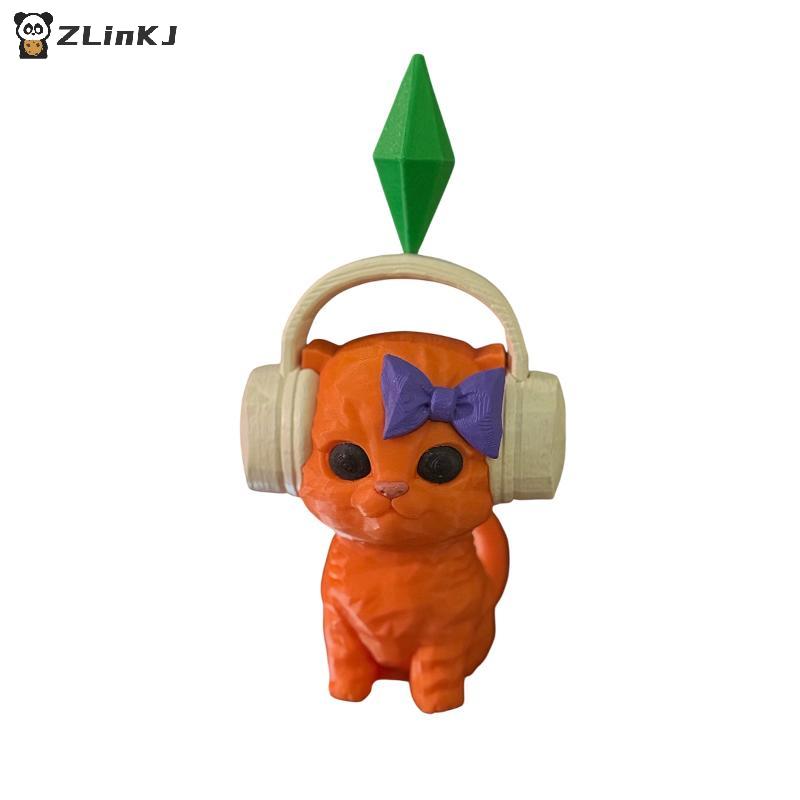 3D Printed Dancing Cat Headphones Statue Modern Cat Ornament for Desk Living Room Creative Gift for Pet Lovers Home Decor