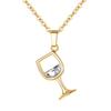 Women Wine Glass Pendant Zirconia Long Chain Necklace Jewelry Charms Gift