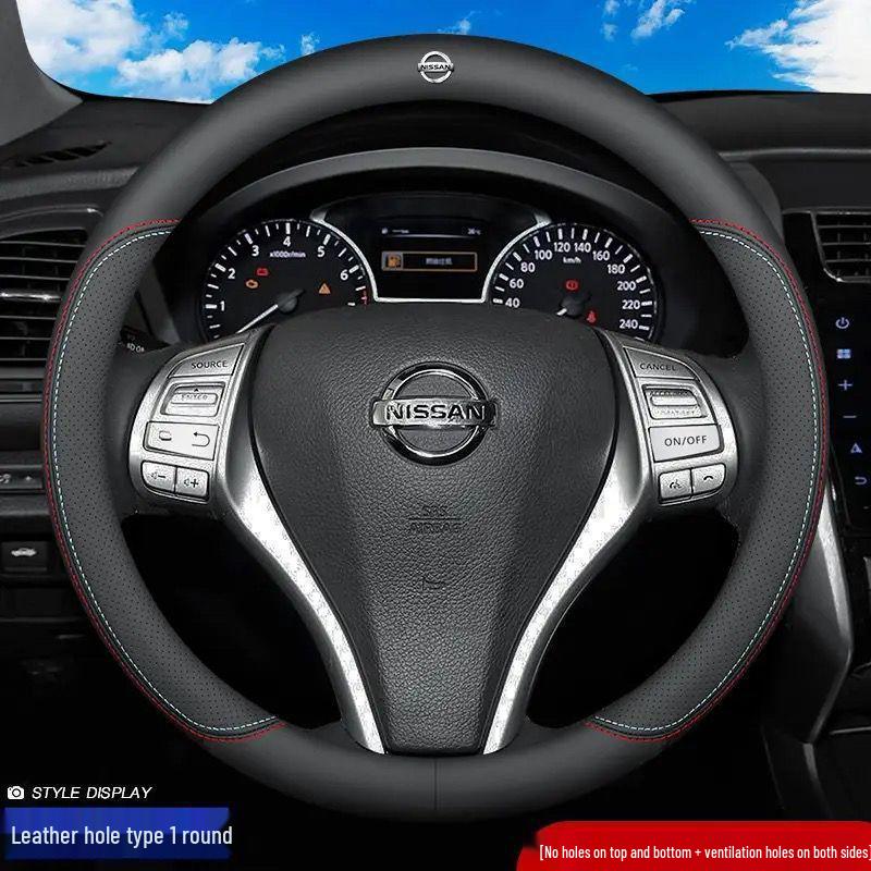 Genuine Leather Ultra-thin Breathable Anti-slip Steering Wheel Cover for All Seasons