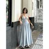 Frühling und Sommer Neues rückenfreies Kragen schmalmachendes Neckholder langes Kleid Meeresurlaub Sexy Kleid Frau