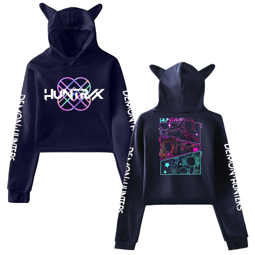 KPop Demon Hunters Hoodies Cosplay Costume 2025 Merch Hoodies Sweatshirt for Girls Cat Ear Crop Pullover Casual Clothes