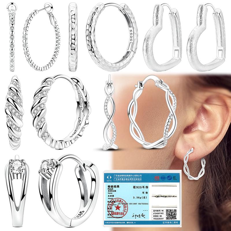 Original 925 Sterling Silver Circle Shaped Style Earring Women Hoop Earrings High Quality Shine Zircon for Women Jewelry Gift