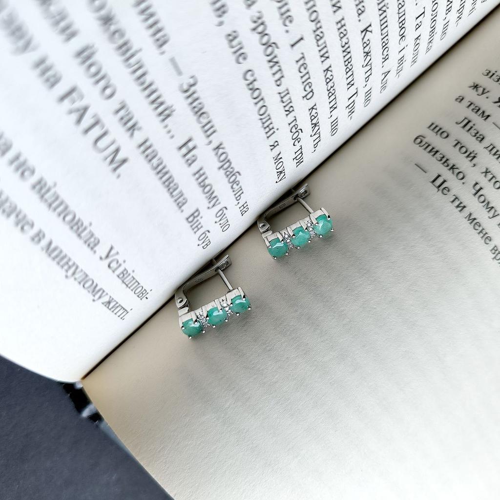 Silver Earrings with Natural Emerald 2.106ct, Cubic Zirconia (2162230)